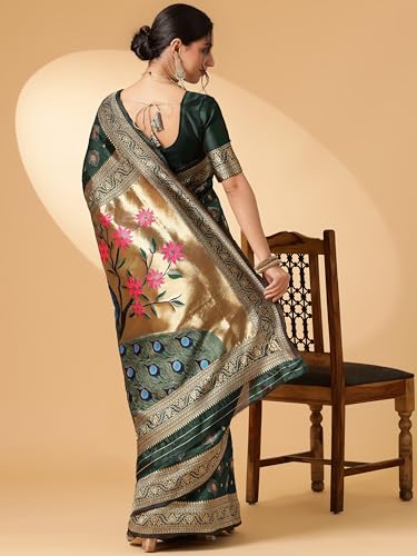 Image of EthnicJunction Women's Paithani Silk Blend Woven Saree With Blouse Piece |Wedding Saree | Red Saree