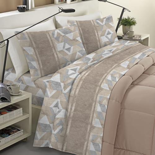 BANZAII TEXTILE INNOVATOR ONLINE CoBanzaii Completo Lenzuola Invernale Felpate in Flanella Anti-Pilling 100% Cotone Singolo (per Materasso 80/90 cm, Altezza Fino a 35 cm) Dalila Beige