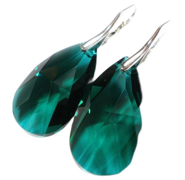 Boucles d'oreilles émeraude argent 925 anti-allergie avec cristaux