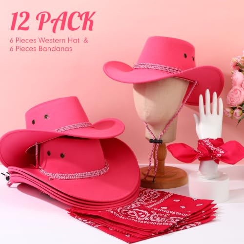 Image of Zhanmai 12 Pcs Cowboy Hat and Bandana Cowboy Cowgirl Hats Bulk Western Party Costume Halloween Accessory