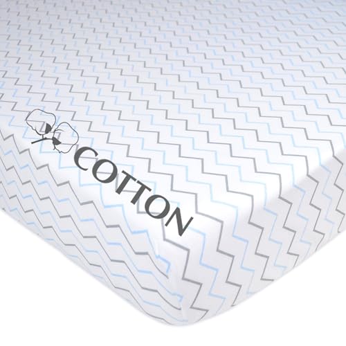 Image of American Baby Company Cotton Fitted Crib Sheet 52x28 inch, Blue Zigzag | 100% Natural Cotton Crib and Toddler Bed Sheets, Soft, Breathable & Hypoallergenic, Gentle on Skin, Neutral for Boys & Girls