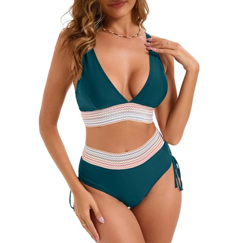 Yxzogd Women's High Waisted Color Block Bikini Sets Tummy Control Tankini Swimsuits