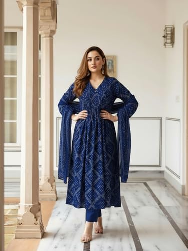 Image of ANNI Designer Women's Rayon Viscose Anarkali Printed Kurta with Pant & Dupatta