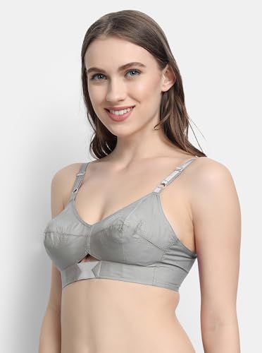 Image of VSTAR Queen U Black CLR Soft Cotton Bra for Women | Wirefree, Single Layered Seamed Cups | Adjustable Straps | Comfy Non Padded Bra 32 | Cool Grey