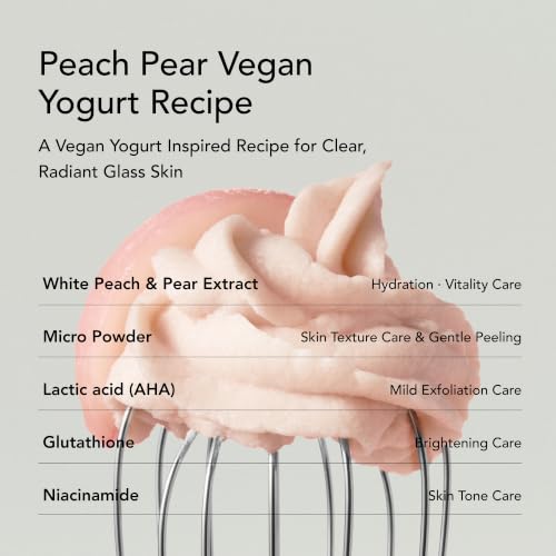 Image of Whipped Korean Skincare Face Wash, Doubles as a Face Mask, Peach Pear, Hydrating Vegan Facial Cleanser, Gentle Exfoliating Care with Micro Powder, Lactic Acid (AHA), Niacinamide, Hyaluronic Acid