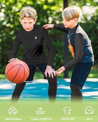 Roadbox Boys Girls Compression Shirts - Youth Long Sleeve Athletic Undershirt Mock Neck for Football Baseball Basketball4