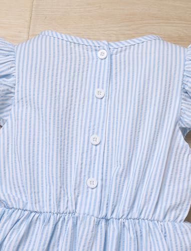 ODOLDI Kids Girls Back to School Dress Flutter Sleeve Round Neck Ruffle A-line Casual Dress4