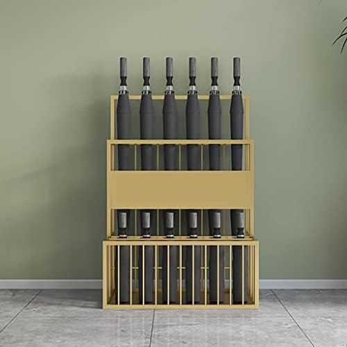 Stylish Modern Metal Umbrella Stand - Double Layer Holder Rack for Hotels, High Gold Finish Walking Stick Holder, Elegant Reception Furniture (48x26x68cm)