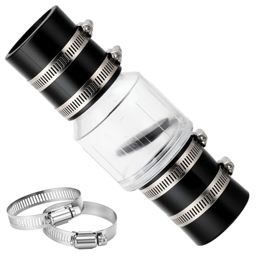 1-1/2 Inch Silent Sump Pump Check Valve Spring-Loaded Quiet Check Valve for Backflow Prevention Clear Body with Stainless Steel Clamps Fits 1-1/2 Pipe