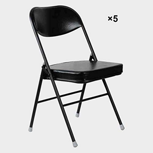 Liuhuan Pack Of 5, Folding Chairs Strong Stee Frame, Comfy Faux Leather Cushioned Seat And Back,For Guest, Visitor & Conference (Color : All black)