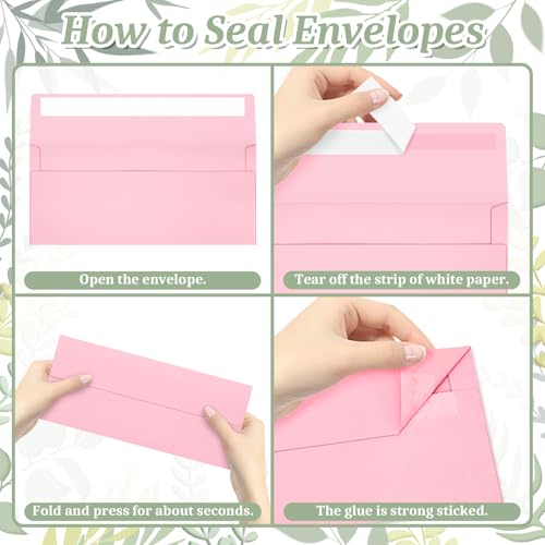 Image of Mulbozy 200Pcs #10 Pink Envelopes Letter Size Windowless Self Seal Security