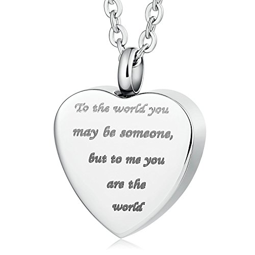 Amody Acero Inoxidable En Forma de corazón Grabado inglés Plata Cremación urna...