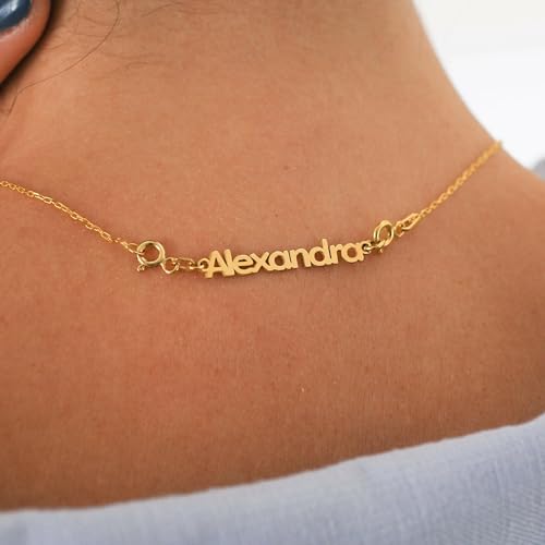 MIONZA 14K Solid Gold or Gold Plated Personalized Name Tag – Custom Removable Charm for Necklace, Bracelet or Extender – Jewelry Gift for Her2