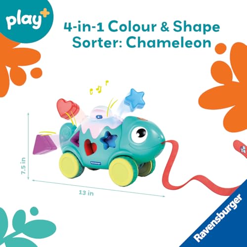 Ravensburger Play+ Colour & Shape Sorter – Chameleon | 3-in-1 Shape Sorting & Pull-Along Toy | Encourages Early Learning & First Steps | 6 Months and Up - Image 2