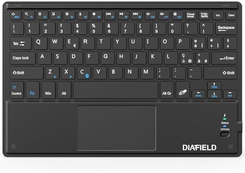 1 BY ONE Diafield Tastiera Bluetooth Wireless Ultra Sottile con Multi Touch Integrato Touch Pad e Batteria Ricaricabile per Android IOS e Windows, Tastiera Wireless, Nera