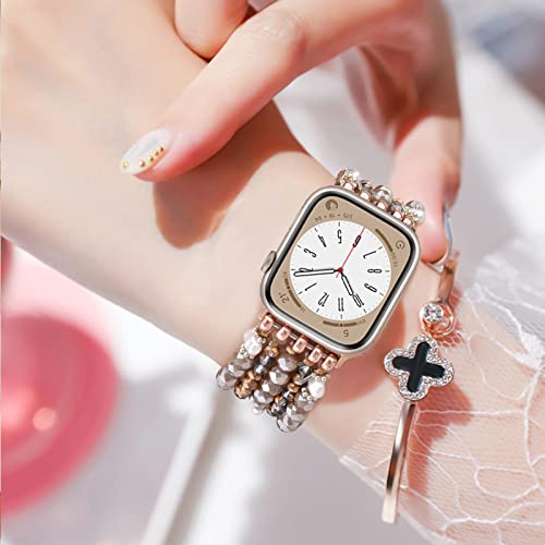 Image of MOFREE Beaded Bracelet Compatible for Apple Watch Band 45mm /44mm /42mm /46mm(Sereis 10) Women,Fashion Handmade Beads Elastic Stretch Strap for iWatch Series 10 /9 /8 /7 /SE /6 /5 /4 /3 /2 /1