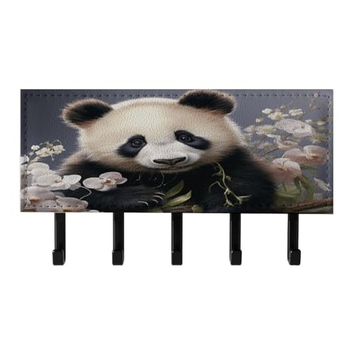 Soporte para llaves de pared contra el desorden de cartas con 5 ganchos Panda rústico 7