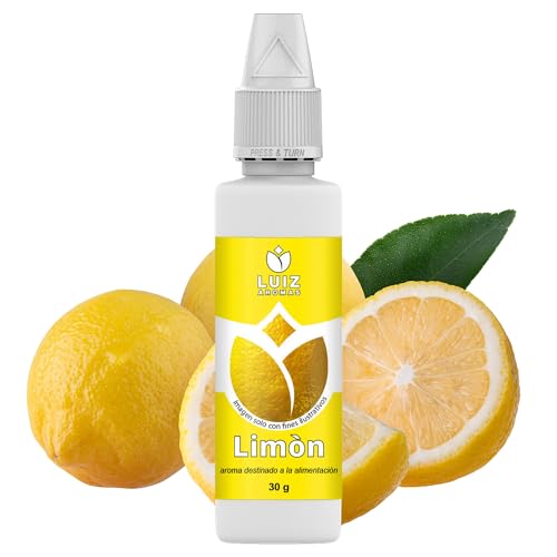 LUIZ AROMAS | Aroma Limón - Aroma Alimentario en Gotas para dulces de Hornear, Pasteles, Bizcochos y Tartas | Producto Vegano sin Calorías y sin Azucar | Producto 100% Italiano (30g)