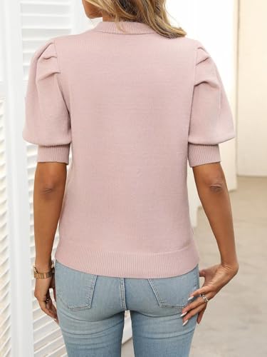 Image of Ahtyeo Women's Puff Short Sleeve Sweater Tops 2025 Spring Summer Trendy Crew Neck Casual T Shirts Pullover Blouses
