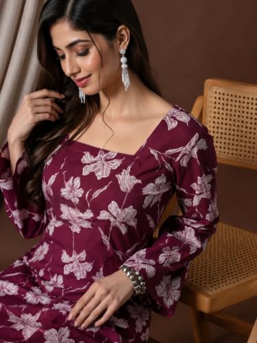Image of Rayon Floral Print Short Kurti for Women | Square Neck Long Sleeve Top for Women | Criss Cross Back Desing Kurti | Soft Breathable Fabric | Relaxed Fit | Casual and Office Wear