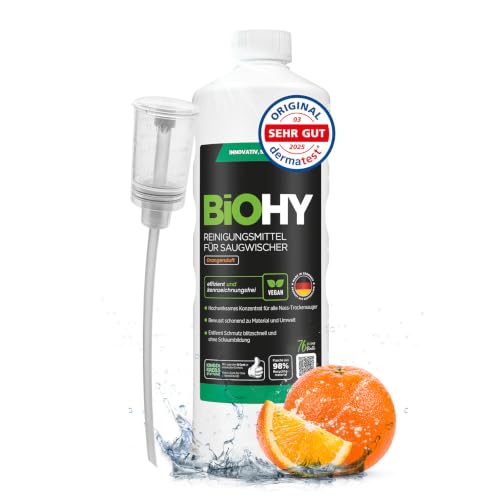 BiOHY Reiniger Saugwischer mit Orangenduft (1l Flasche) mit Dosierer – Ansicht 1