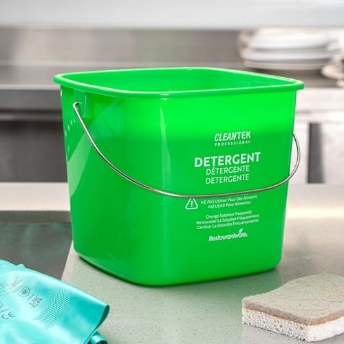Image of Restaurantware Plastic Buckets with Stainless Steel Handle Pack of 10, 6 Quart Plastic Cleaning Pails, Green Square Design, Measurement Graduations, for Janitorial and Foodservice Use
