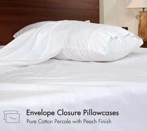Image of RUVANTI 100% Cotton Percale Sheets Twin - Crisp Cooling Summer Bed Sheets for Hot Sleepers, Deep Pocket 14 inch, Soft Peach Finish, Breathable & Durable Hotel-Style 3 Piece Set, Bright White