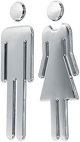 RJWKAZ Acrylic Adhesive Backed Men's and Women's Bathroom Sign 7.8" (Silver)