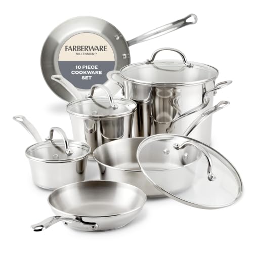 Farberware Millennium Stainless Steel Pots and Pans Set, 10-Piece, Silver - image 1