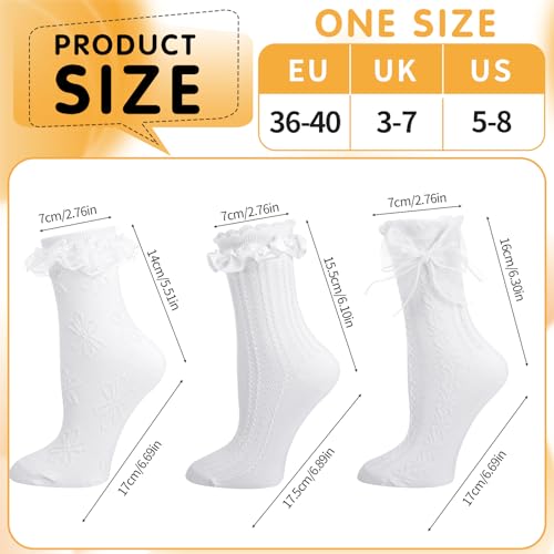 Image of Jspupifip 6 Pairs Lace Ruffle Frilly Crew Socks for Women Girls | Cotton Breathable Cute Princess Ankle Dress Lace Socks Thin Cool Casual Socks