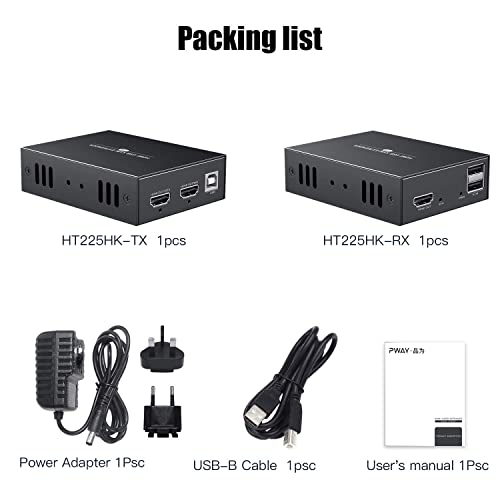 PWAYTEK HDMI KVM USB Extender for Remote Mouse and Keyboard Control of 1080P Signals over 50m (164ft) Cat5 Cat6 Cat5e Cat7 Ethernet Cable