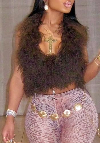 Ecirod Womens Y2K Fuzzy Faux Fur Collar Halter Vest Crop Tops Sexy Sleeveless Backless Tie Lace Up Waistcoat2