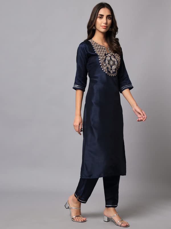 Image of VredeVogel Women's Cotton Silk Blend Embroidered Viscose Print Kurta Pant With Dupatta Set