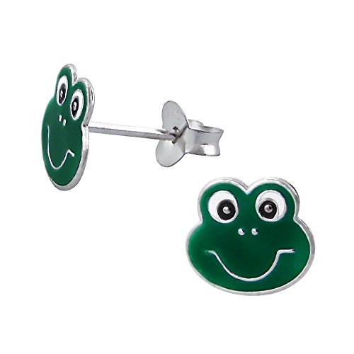 Pendientes de rana verde - Plata de ley 925, Acero inoxidable Plata
