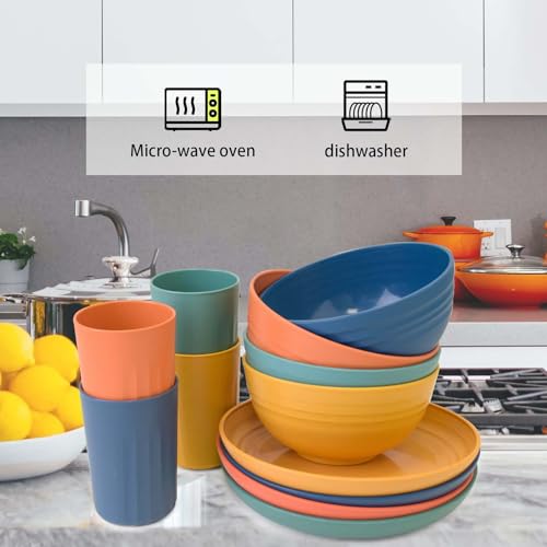 Plastic Plates and Bowls Set, Camping Picnic Dinner Sets, Reusable Dinnerware Sets, Party Dinner Plate Mug Cutlery Set, Unbreakable and Lightweight Serving Bowl Cup Plate - Image 3