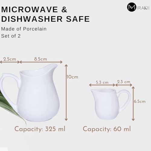 Image of 310 ml White Porcelain Tea Pot or Gravy Pot with 60 ml Creamer Set of 2, for Serving Tea, Milk (Mirakii 86)