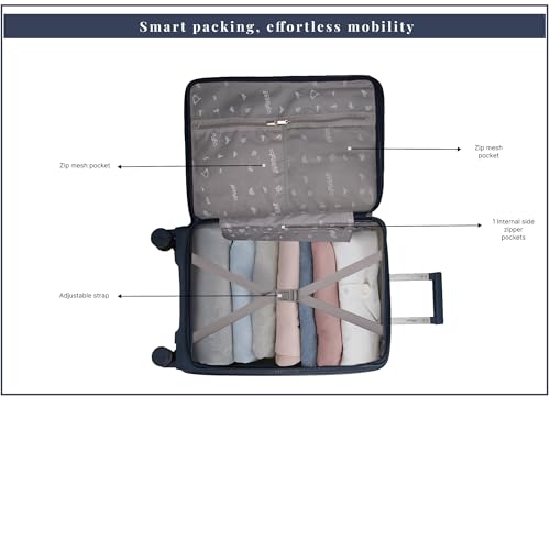 Image of F Gear Myton Navy Large Front Opening Hard Luggage | Lightweight Expandable Check-in Suitcase with 360 Spinner Silent 8-Wheels, Built-in TSA Lock, Anti-Theft Zipper & 3-Level Telescopic Trolley