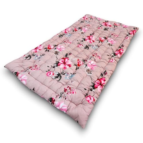 Deevine Craft Soft Cotton Quilt Foldable Mattress - 36x72 Inches 3D Maroon Floral Lightweight, Firm Single Gadda Portable for Picnic, 1 Sleeping Capacity Single Bed Mattress