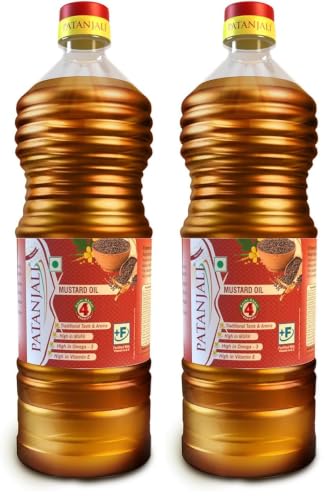 Image of Patanjali Pure Mustard Oil, Natural Kachi Ghani, Sarso ka Tel, Healthy Cooking Oil for Daily Use - 1L (Pack of 2)