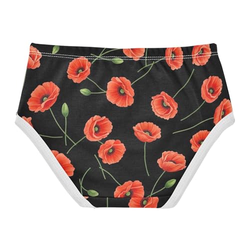 Red Flowers Black Little Girl Panties Toddlers Underwear Floral Cotton Fancy Briefs Kids Undies 2t2