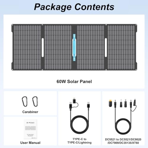 60W Portable Solar Panels for Power Station, IP67 USB Solar Panel Charger by E-POWO - Used condition - Image 9