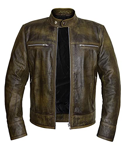 Image of Men Premium Distressed Brown Padded Armored Cowhide Leather Coat | Vintage Cafe Racer Protective Moto Jacket