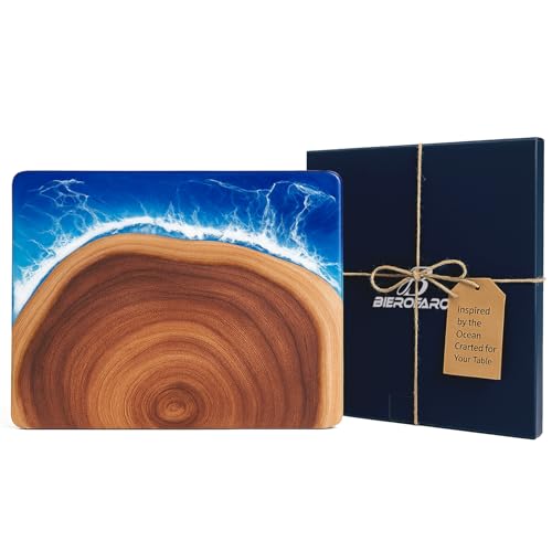 Tabla de cortar rectangular de madera acacia y resina azul miniatura 1