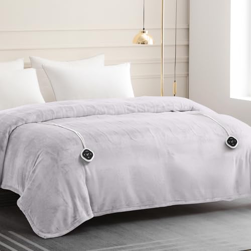Image of HOMLYNS LuxeHeat Heated Blanket Electric Blanket King Size, Soft Flannel Sherpa Heating Blanket with 10 Heat Settings, 1-10 hrs Timer Auto Shut Off (90x100 inches, Taupe), Only for 120V Voltage Use