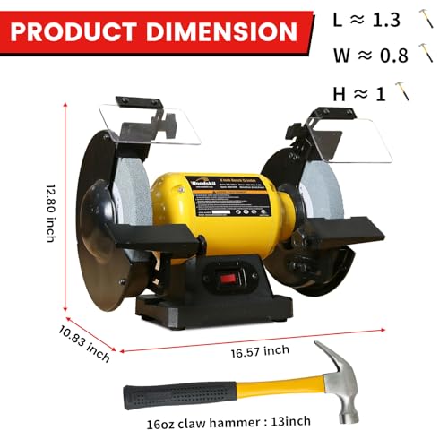 4.8A 3/4HP 8-Inch Bench Grinder, 3600rpm Table Grinder with Two Protective Eye Masks and Two Grinding Wheels Multipurpose Grinders for Metal, Knife, Dental, Amber, Jewelry, Jade