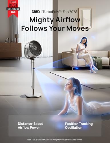 Image of DREO Smart Fan for Bedroom, Position-based Oscillation, 150+120 3D Oscillating Fan, 110ft Pedestal Fans with Wi-Fi /Voice /Remote, Standing Fans Work with Alexa /Google, 9 Speeds, 6 Modes, 20dB, Silver