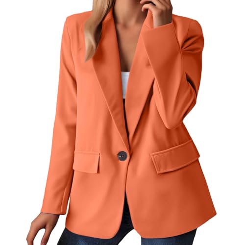 Genérico Blazermujer Primavera Chaqueta Ligera Mujer Entretiempo Elegante Slim Fit Frente Abierto Para Trabajo Oficina Boda Invitada Chaqueta De Manga Larga Corte Delgado Trabajo (a-Orange, XXXL)