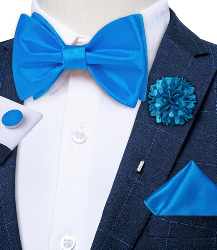 Image of DiBanGu Solid Color Bow Ties for Men Formal Satin Self Tied Bowtie with Lapel Pin Pocket Square Cufflinks for Wedding Party