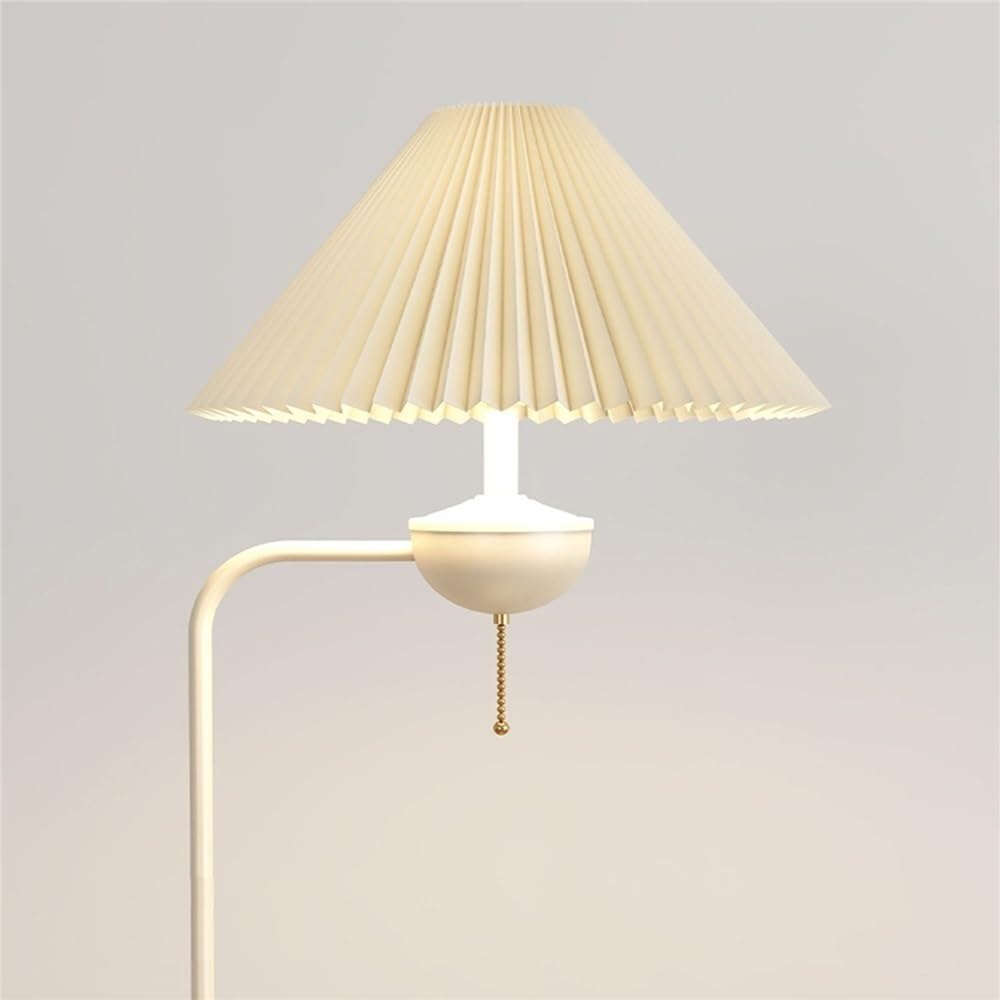 Lampa podłogowa, Nowoczesna lampa stojąca z abażurem materiałowym i stolikiem bocznym do sypialni, salonu biura(White)