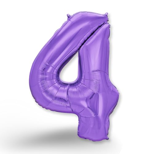 FUNXGO Balão de alumínio lilás número 4, 100 cm, voa com hélio, decoração para aniversários, festas, casamentos